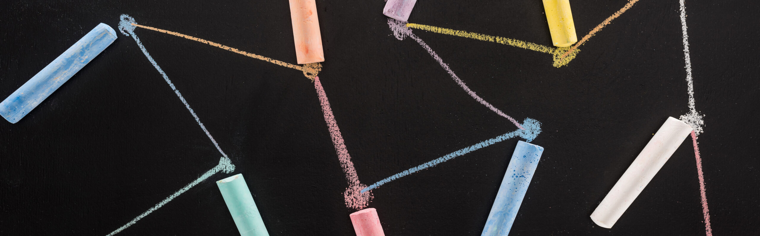 Colorful Chalk on Black Surface With Connected Drawn Lines, Connection